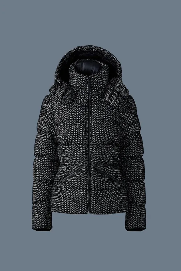 Downs and Jackets Women Mackage MADALYNFLP Flocked Medium Down Jacket Blackwhite Downs and Jackets Women Mackage MADALYNFLP Flocked Medium Down Jacket Blackwhite