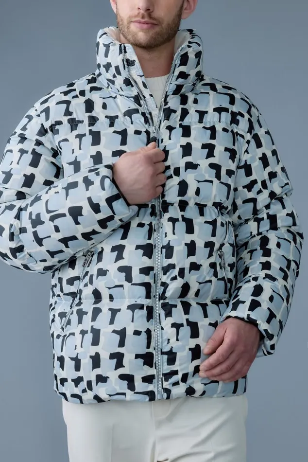Downs and Parkas Men Mackage KENTNV Tile Graphic Pattern Down Jacket With Hood Cream Tile