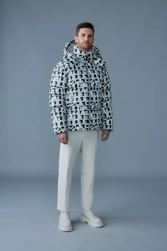 Downs and Parkas Men Mackage KENTNV Tile Graphic Pattern Down Jacket With Hood Cream Tile