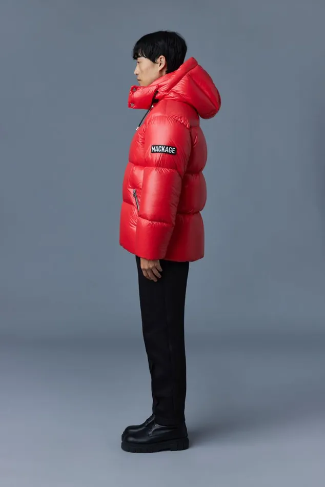Downs and Parkas Men Mackage KENTZ Lustrous Down Jacket With Hood Black