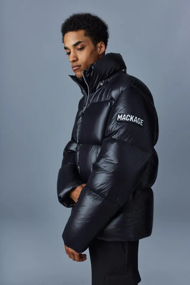 Downs and Parkas Men Mackage KENTZ Lustrous Down Jacket With Hood Black