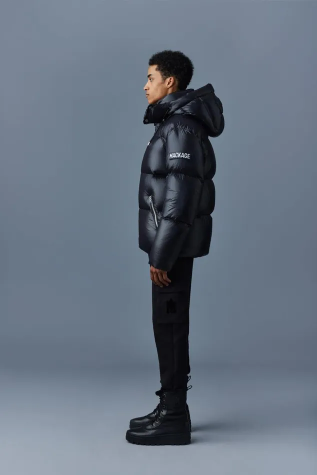 Downs and Parkas Men Mackage KENTZ Lustrous Down Jacket With Hood Black