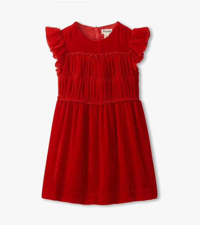 Dresses Girls Hatley Girls Red Velvet Smocked Panel Dress