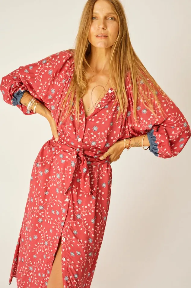Dresses Shop Natalie Martin ALEX MIDI DRESS WITH SASH Pinwheel Barn Red