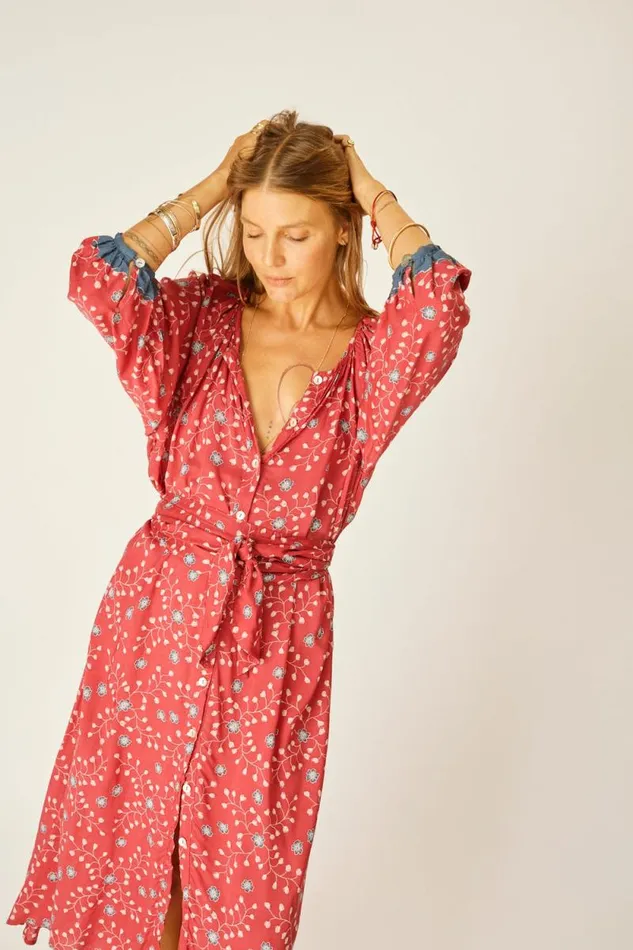 Dresses Shop Natalie Martin ALEX MIDI DRESS WITH SASH Pinwheel Barn Red
