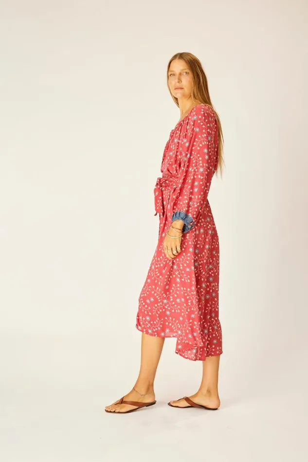 Dresses Shop Natalie Martin ALEX MIDI DRESS WITH SASH Pinwheel Barn Red