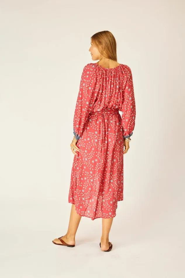 Dresses Shop Natalie Martin ALEX MIDI DRESS WITH SASH Pinwheel Barn Red