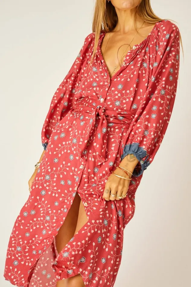 Dresses Shop Natalie Martin ALEX MIDI DRESS WITH SASH Pinwheel Barn Red