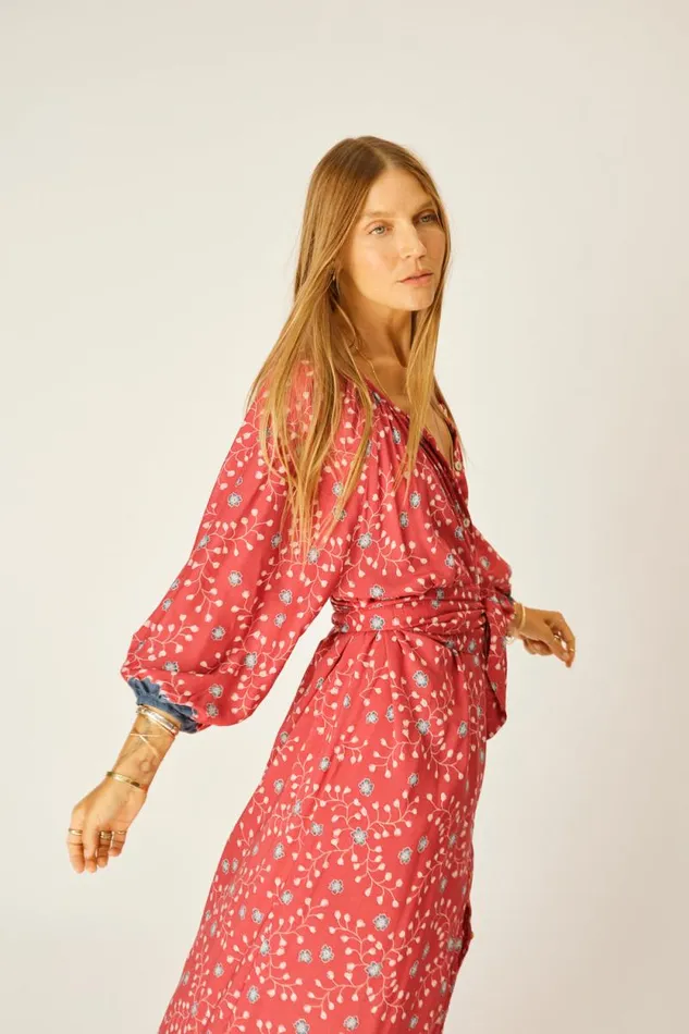 Dresses Shop Natalie Martin ALEX MIDI DRESS WITH SASH Pinwheel Barn Red