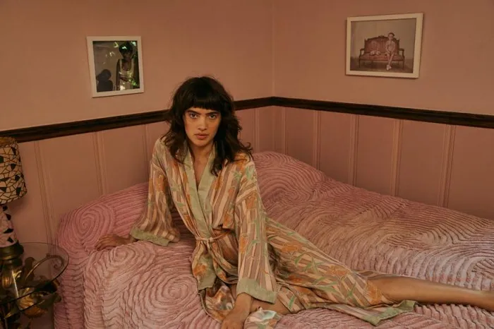 Dresses Shop Natalie Martin DIANE LONG ROBE Chamomile Apricot