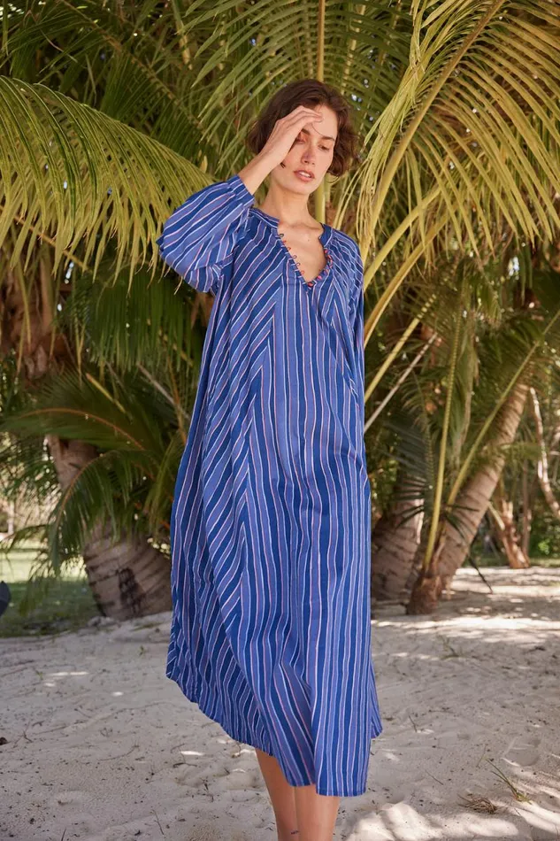 Dresses Shop Natalie Martin FIORE MAXI Batik Stripe Navy
