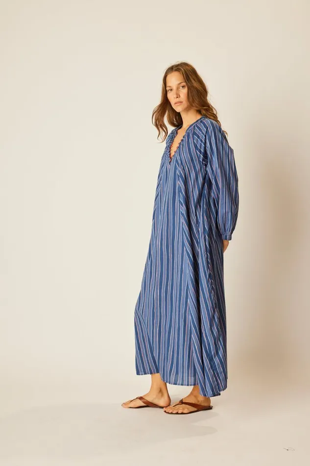 Dresses Shop Natalie Martin FIORE MAXI Batik Stripe Navy