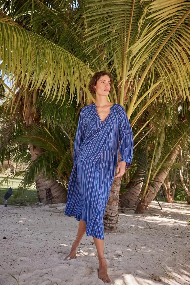 Dresses Shop Natalie Martin FIORE MAXI Batik Stripe Navy