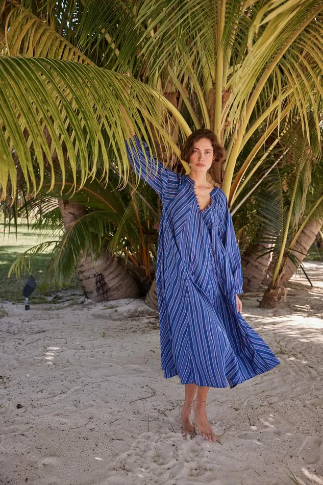 Dresses Shop Natalie Martin FIORE MAXI Batik Stripe Navy