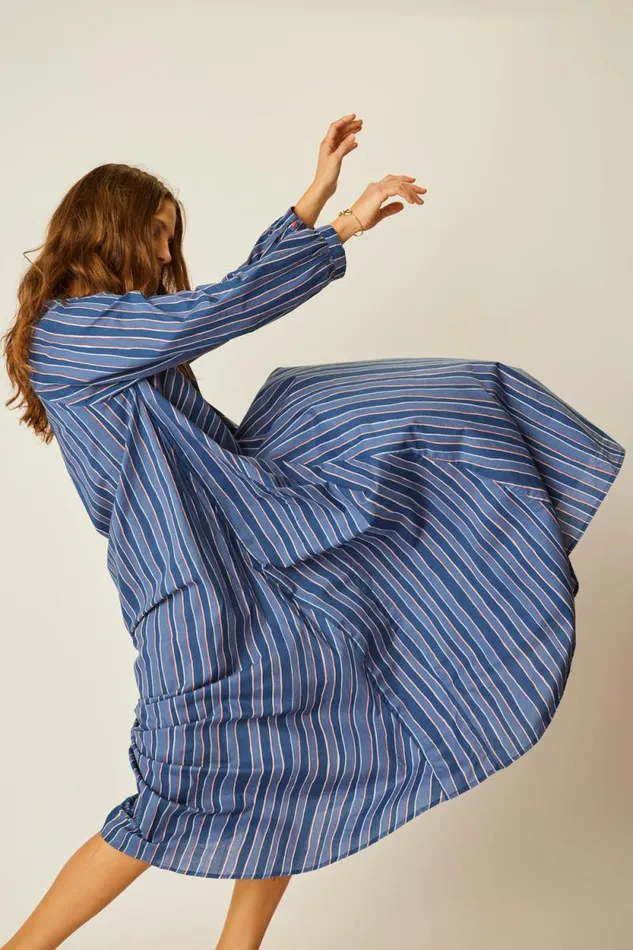 Dresses Shop Natalie Martin FIORE MAXI Batik Stripe Navy