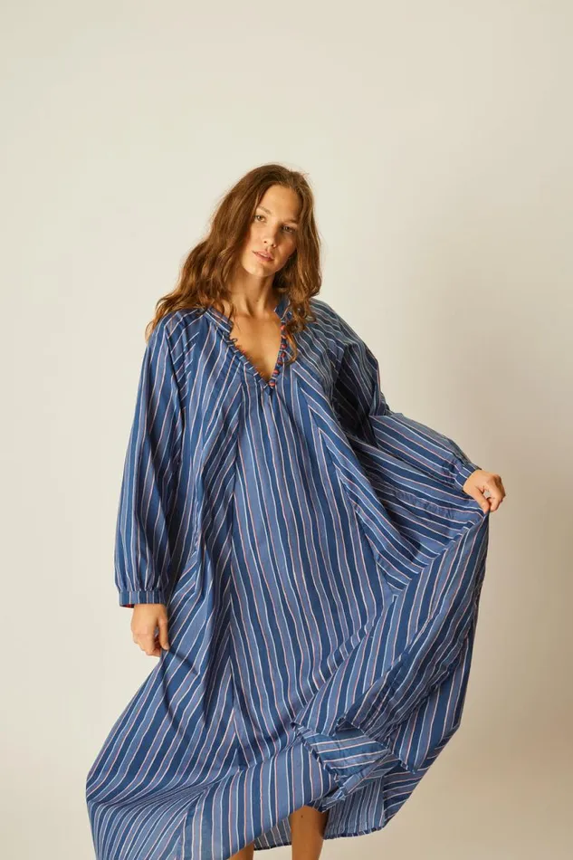 Dresses Shop Natalie Martin FIORE MAXI Batik Stripe Navy
