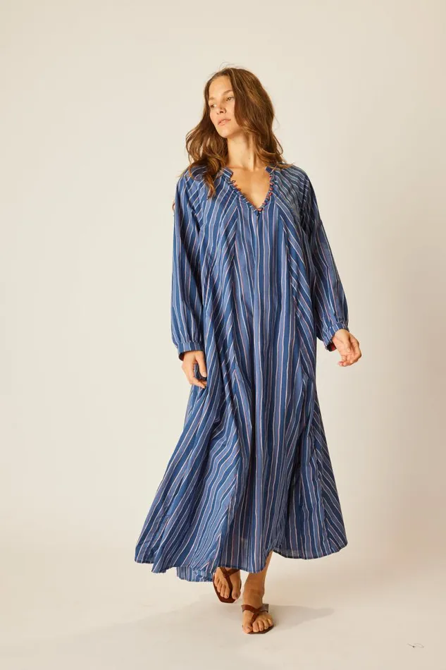 Dresses Shop Natalie Martin FIORE MAXI Batik Stripe Navy