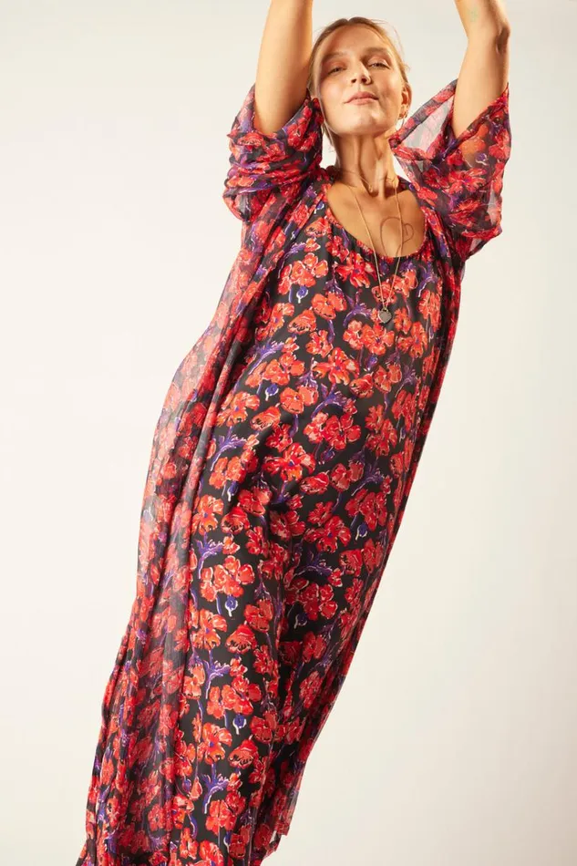 Dresses Shop Natalie Martin HEATHER MAXI Silk Watercolor Print Onyx