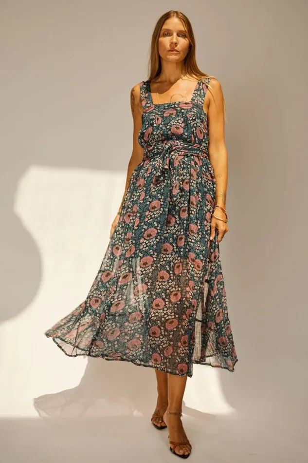 Dresses Shop Natalie Martin JASMINE MAXI Vintage Flowers Indigo