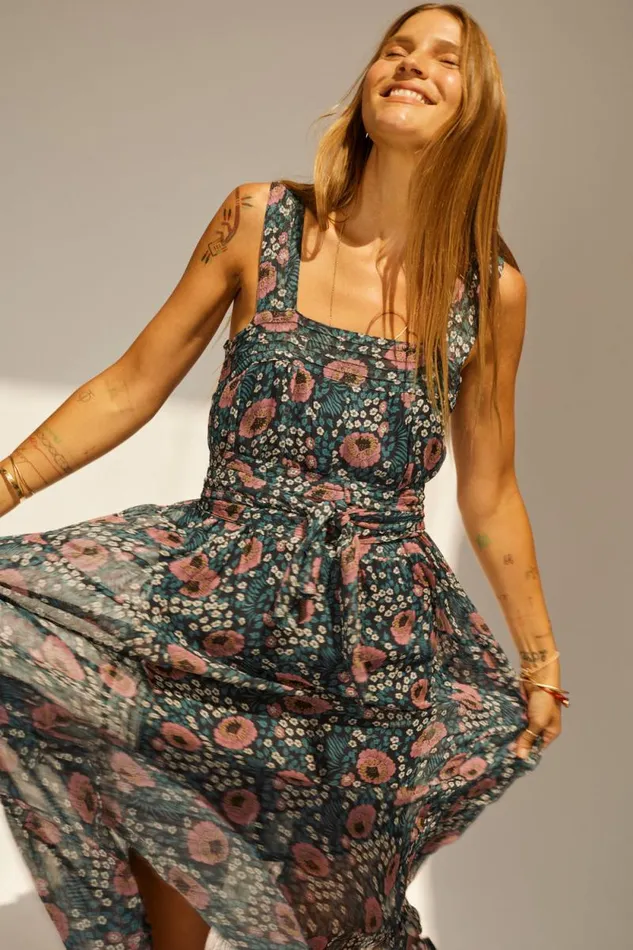 Dresses Shop Natalie Martin JASMINE MAXI Vintage Flowers Indigo