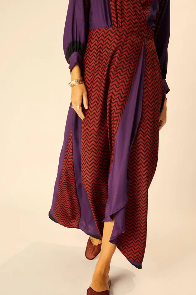 Dresses Shop Natalie Martin KATE LONG SLEEVE MAXI Block Zigzag Aubergine