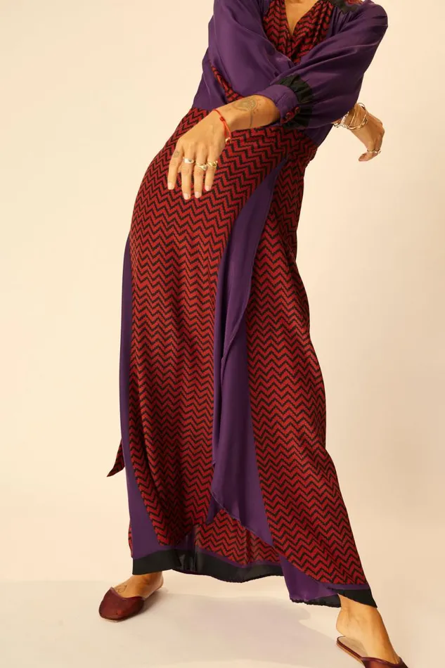 Dresses Shop Natalie Martin KATE LONG SLEEVE MAXI Block Zigzag Aubergine