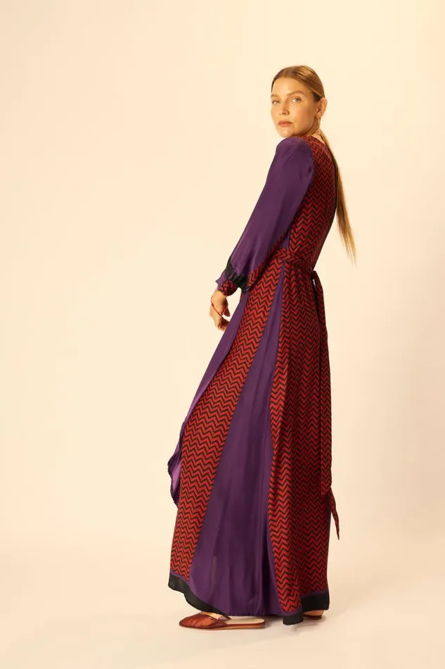 Dresses Shop Natalie Martin KATE LONG SLEEVE MAXI Block Zigzag Aubergine