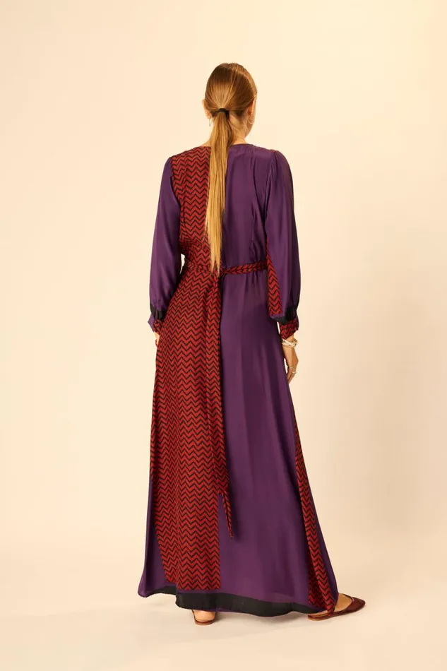 Dresses Shop Natalie Martin KATE LONG SLEEVE MAXI Block Zigzag Aubergine