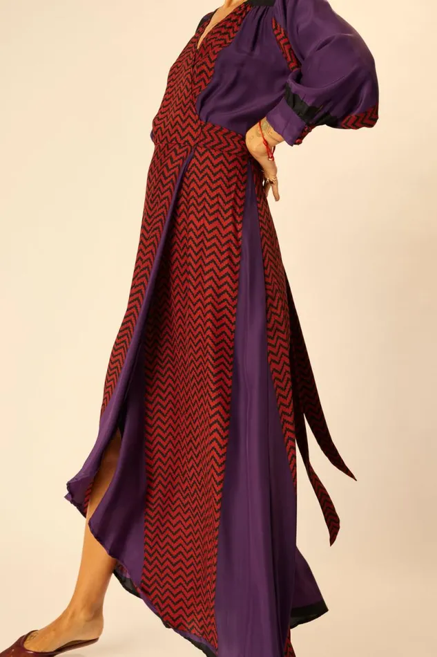 Dresses Shop Natalie Martin KATE LONG SLEEVE MAXI Block Zigzag Aubergine