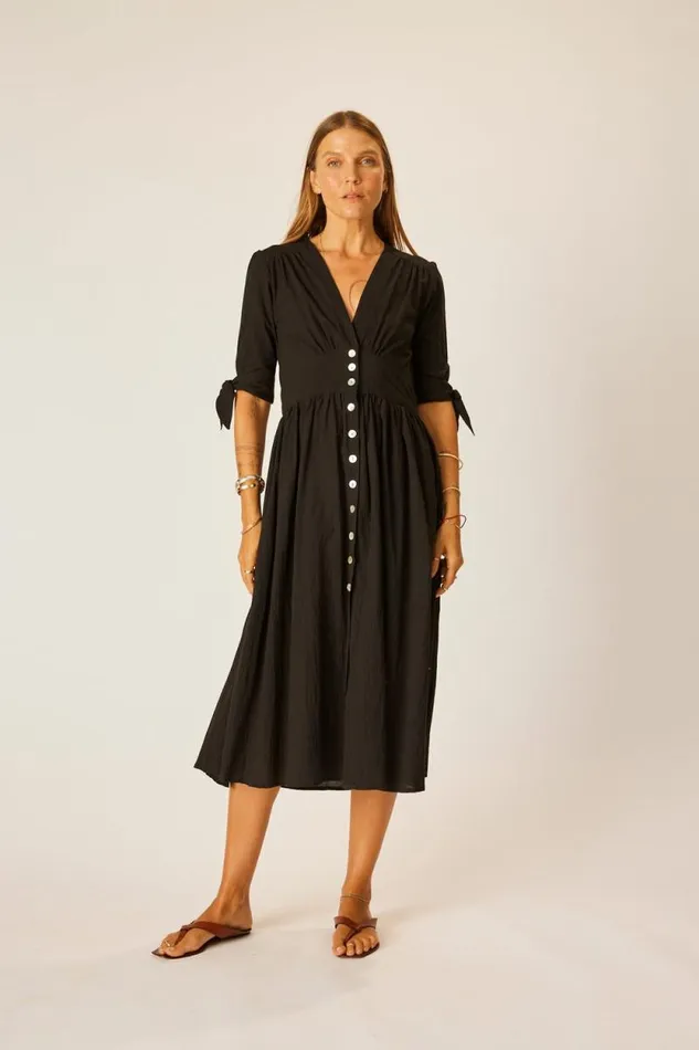 Dresses Shop Natalie Martin LAYLA DRESS Black Flat Cotton