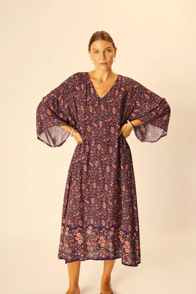Dresses Shop Natalie Martin MARIN DRESS WITH SASH Petite Fleur Aubergine