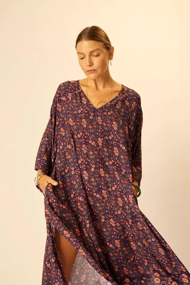 Dresses Shop Natalie Martin MARIN DRESS WITH SASH Petite Fleur Aubergine