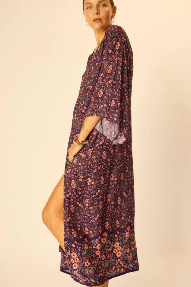Dresses Shop Natalie Martin MARIN DRESS WITH SASH Petite Fleur Aubergine
