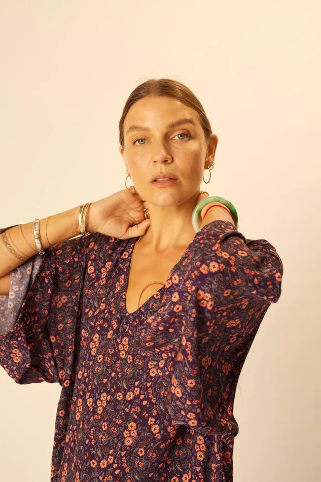 Dresses Shop Natalie Martin MARIN DRESS WITH SASH Petite Fleur Aubergine