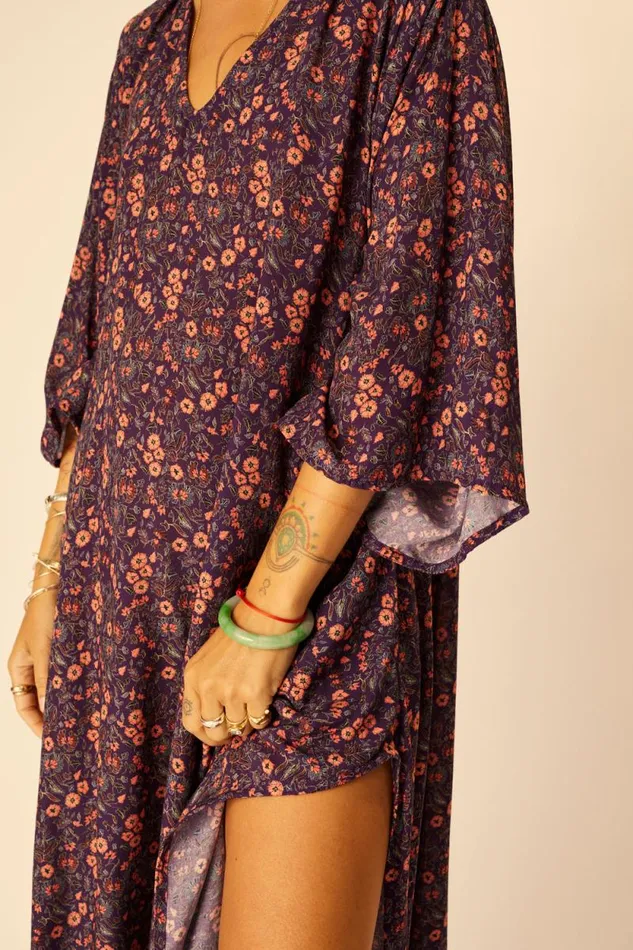 Dresses Shop Natalie Martin MARIN DRESS WITH SASH Petite Fleur Aubergine