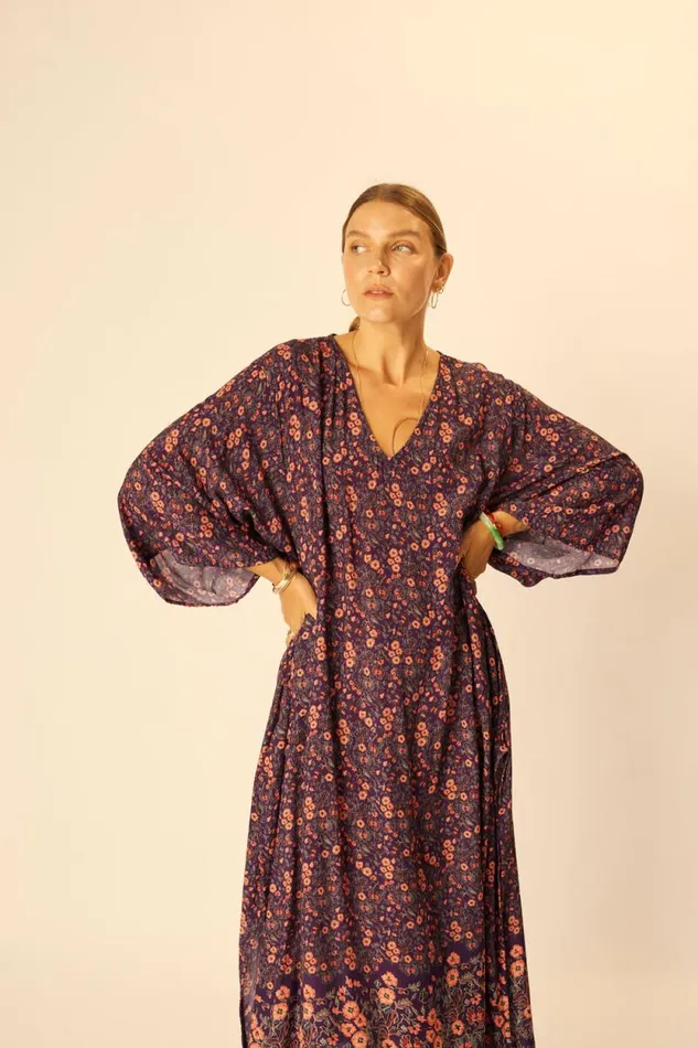 Dresses Shop Natalie Martin MARIN DRESS WITH SASH Petite Fleur Aubergine