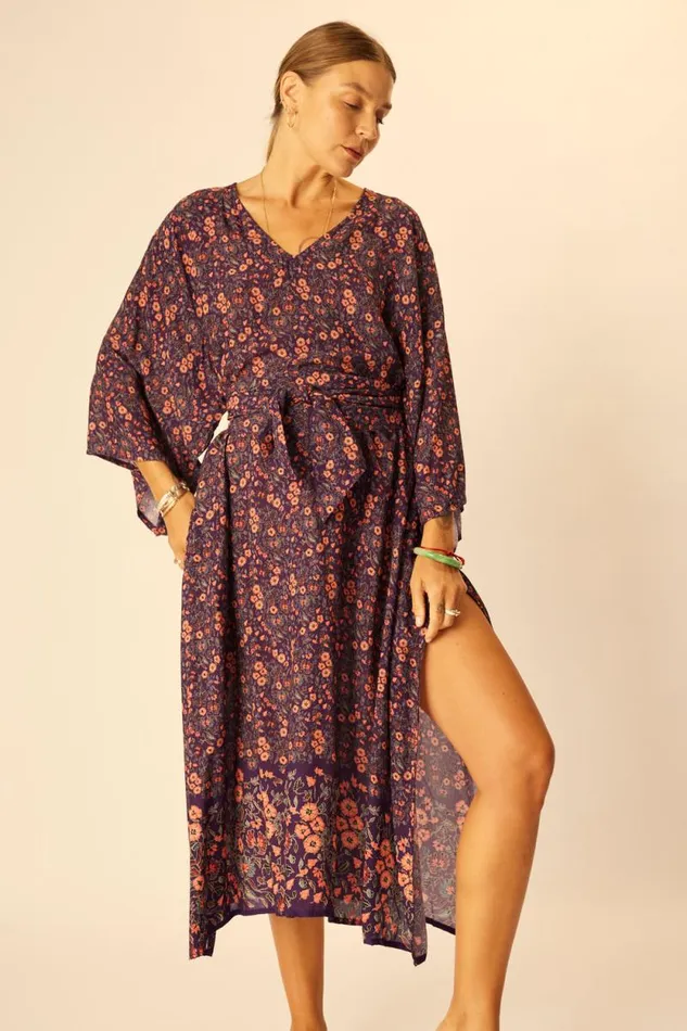 Dresses Shop Natalie Martin MARIN DRESS WITH SASH Petite Fleur Aubergine