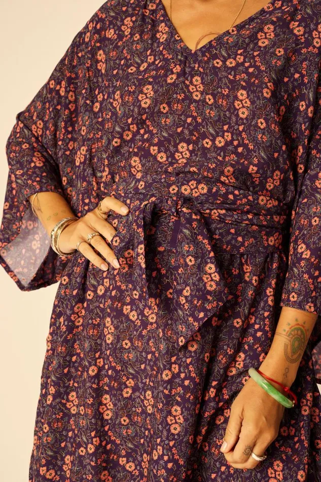 Dresses Shop Natalie Martin MARIN DRESS WITH SASH Petite Fleur Aubergine