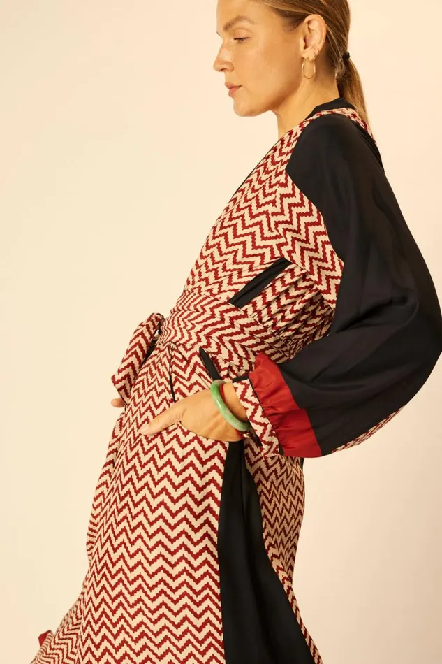 Dresses Shop Natalie Martin NICO LS MAXI WITH SASH Block Zigzag Noire