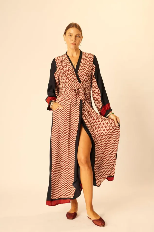 Dresses Shop Natalie Martin NICO LS MAXI WITH SASH Block Zigzag Noire