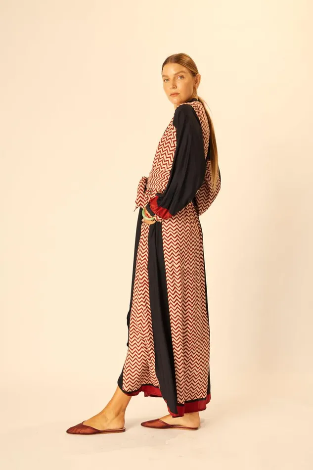 Dresses Shop Natalie Martin NICO LS MAXI WITH SASH Block Zigzag Noire