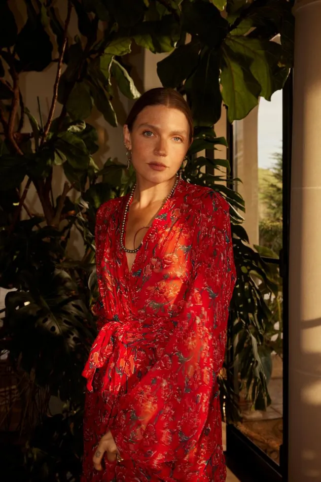 Dresses Shop Natalie Martin NICO LS MAXI WITH SASH Silk Watercolor Onyx