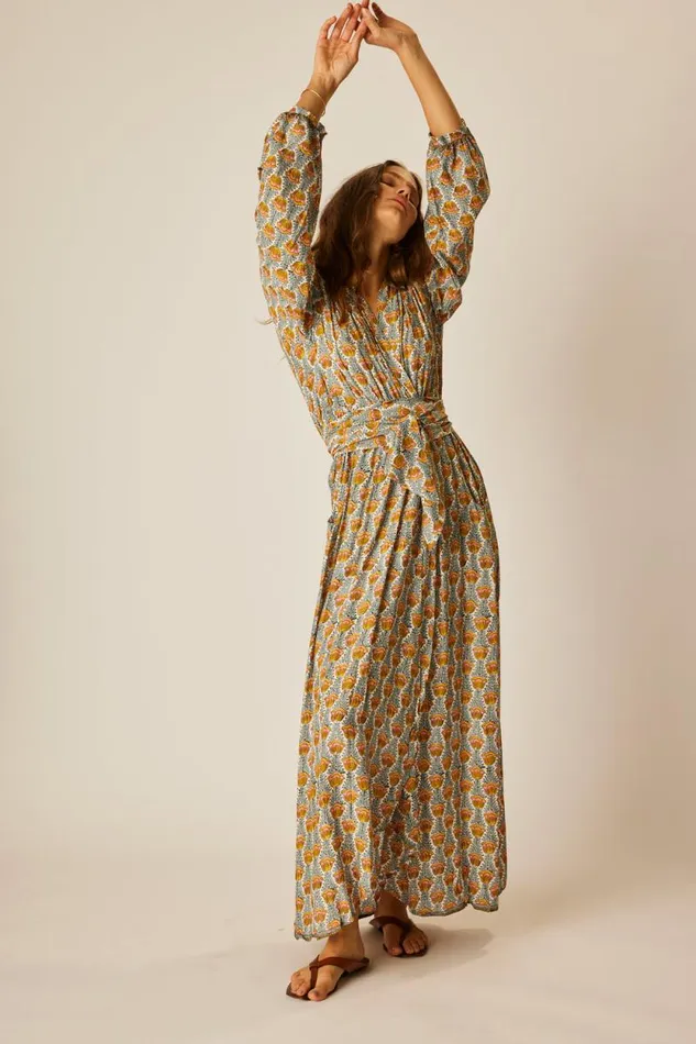 Dresses Shop Natalie Martin NICO LS MAXI WITH SASH Tulip French Blue