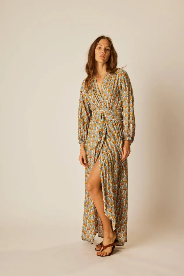 Dresses Shop Natalie Martin NICO LS MAXI WITH SASH Tulip French Blue