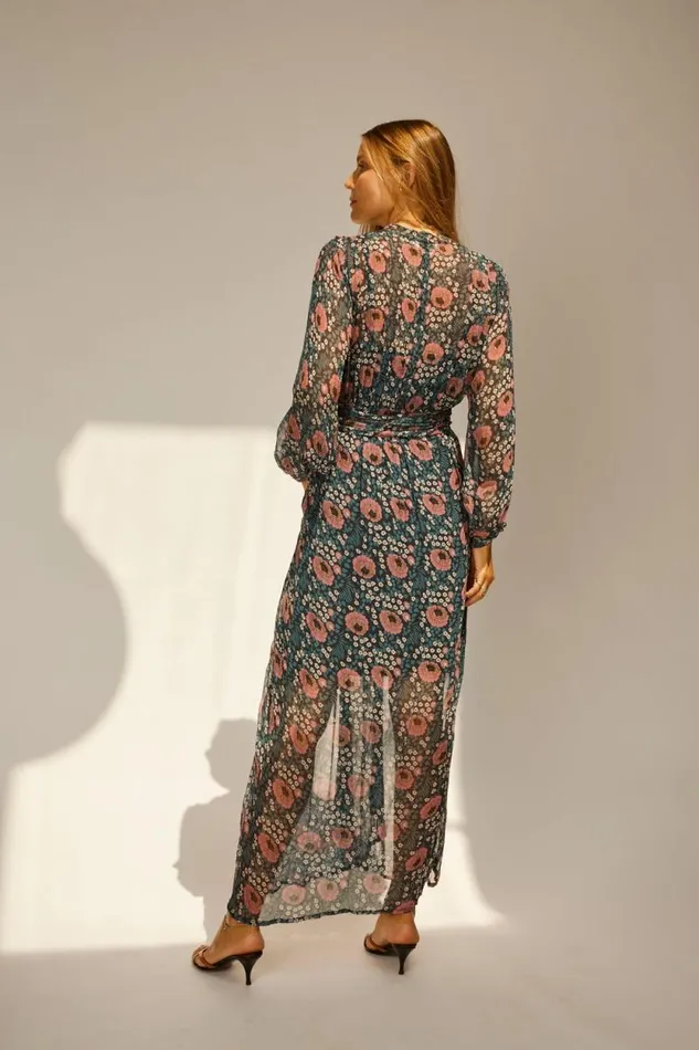 Dresses Shop Natalie Martin NICO LS MAXI WITH SASH Vintage Flowers Indigo