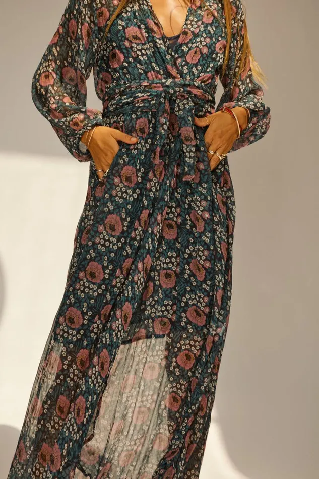 Dresses Shop Natalie Martin NICO LS MAXI WITH SASH Vintage Flowers Indigo
