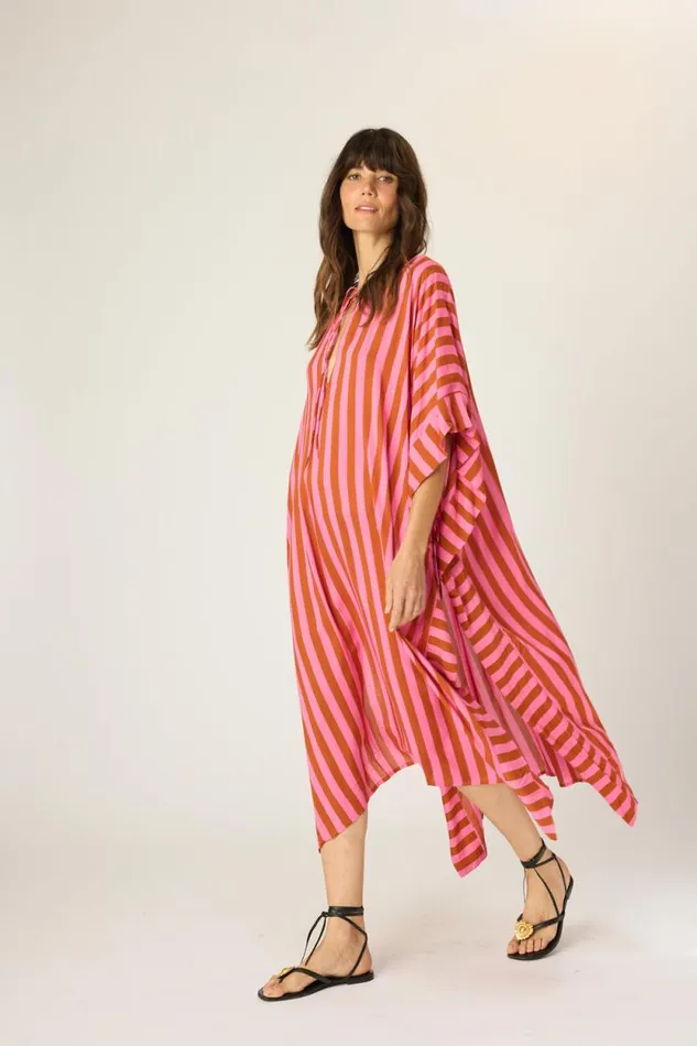 Dresses Shop Natalie Martin PAULINA CAFTAN Thick Stripe Bluecoffee
