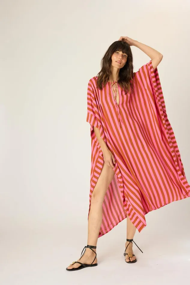 Dresses Shop Natalie Martin PAULINA CAFTAN Thick Stripe Bluecoffee