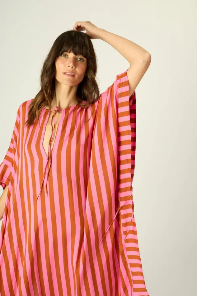 Dresses Shop Natalie Martin PAULINA CAFTAN Thick Stripe Bluecoffee