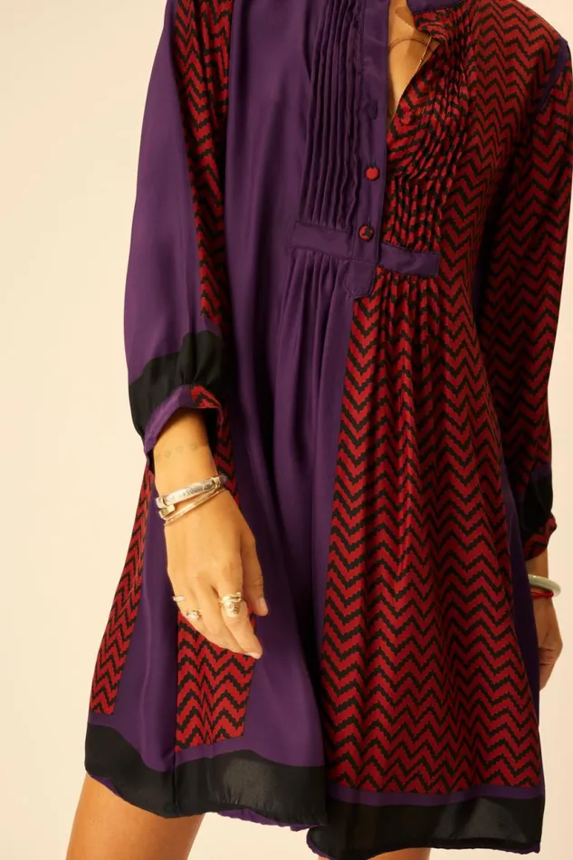 Dresses Shop Natalie Martin SAMMIE SHORT DRESS Block Zigzag Aubergine